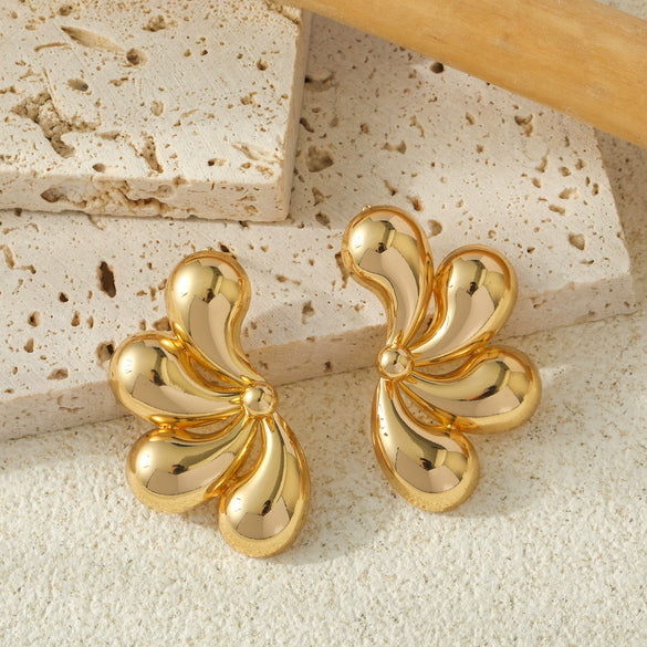 Wholesale Metal Flower Water Drop Earrings Gold Plated For Women