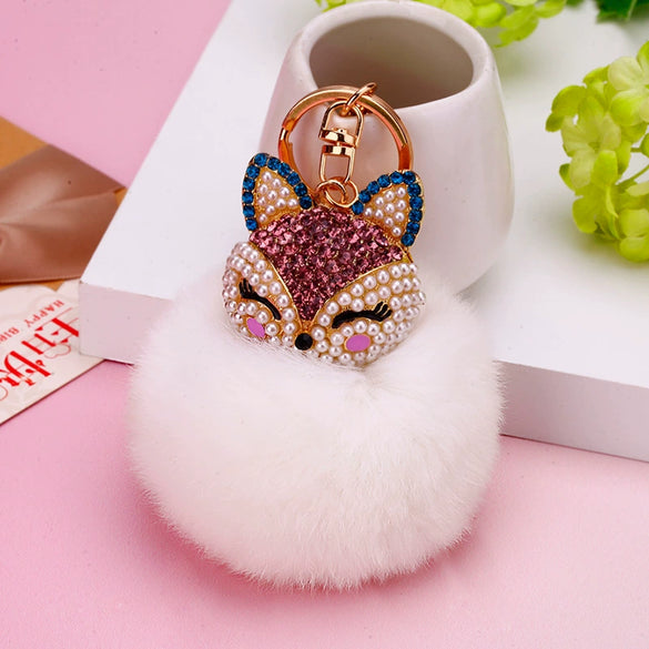 Wholesale Metal Fox Head Rhinestone Keychain For Women's Bags