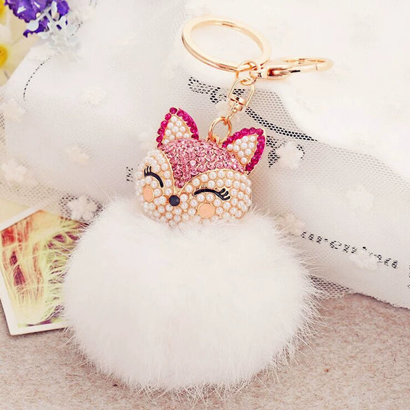 Wholesale Metal Fox Head Rhinestone Keychain For Women's Bags