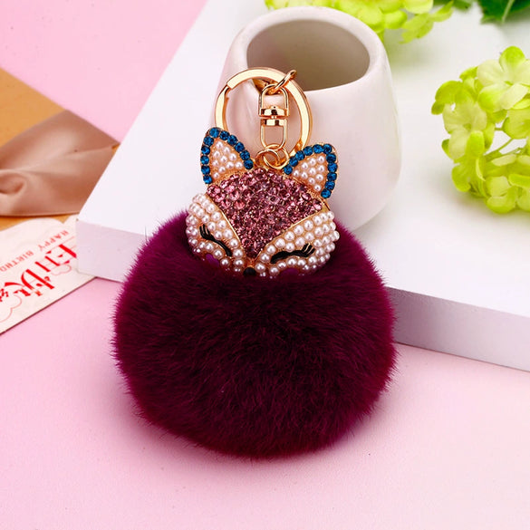 Wholesale Metal Fox Head Rhinestone Keychain For Women's Bags