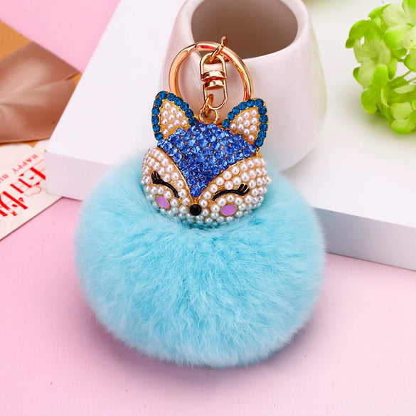 Wholesale Metal Fox Head Rhinestone Keychain For Women's Bags
