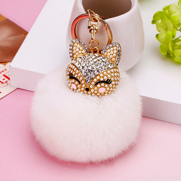 Wholesale Metal Fox Head Rhinestone Keychain For Women's Bags