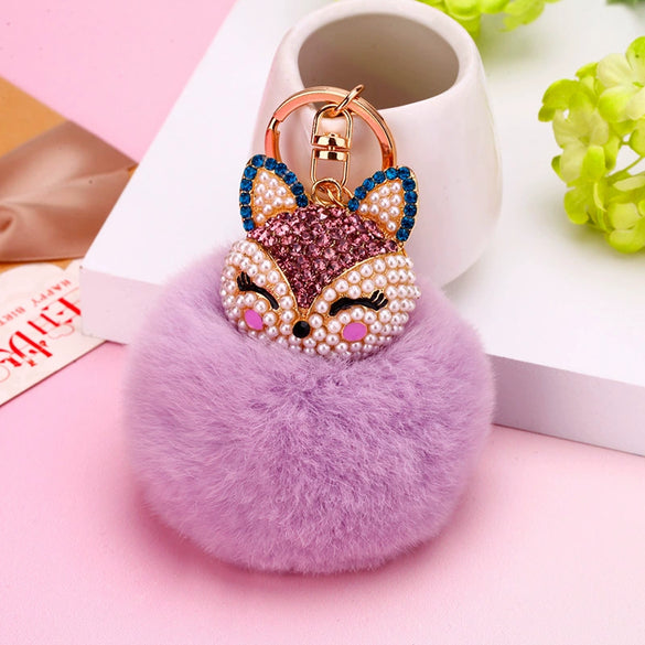 Wholesale Metal Fox Head Rhinestone Keychain For Women's Bags