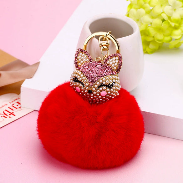 Wholesale Metal Fox Head Rhinestone Keychain For Women's Bags