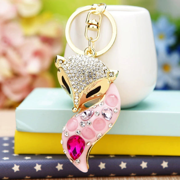 Wholesale Metal Fox Key Chain And Bag Pendant With Rhinestones Creative Design For Women