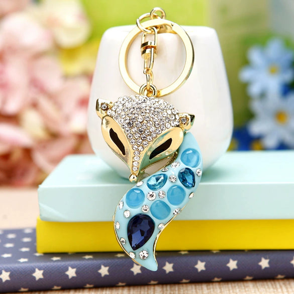 Wholesale Metal Fox Key Chain And Bag Pendant With Rhinestones Creative Design For Women