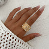 Wholesale Metal Geometric Asymmetrical Hammered Pleated Open Ring Electroplated For Women