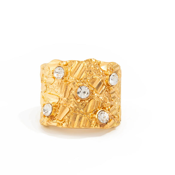 Wholesale Metal Geometric Asymmetrical Hammered Pleated Open Ring Electroplated For Women