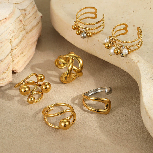 Wholesale Metal Geometric Ball Staggered Ring For Women Light Luxury Style Electroplated