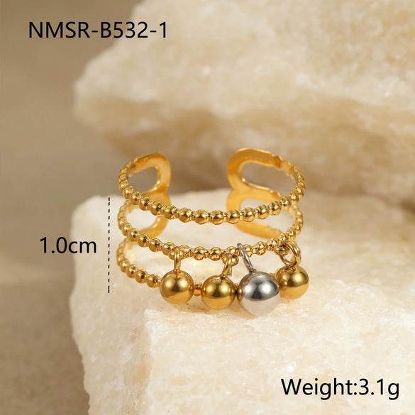 Wholesale Metal Geometric Ball Staggered Ring For Women Light Luxury Style Electroplated
