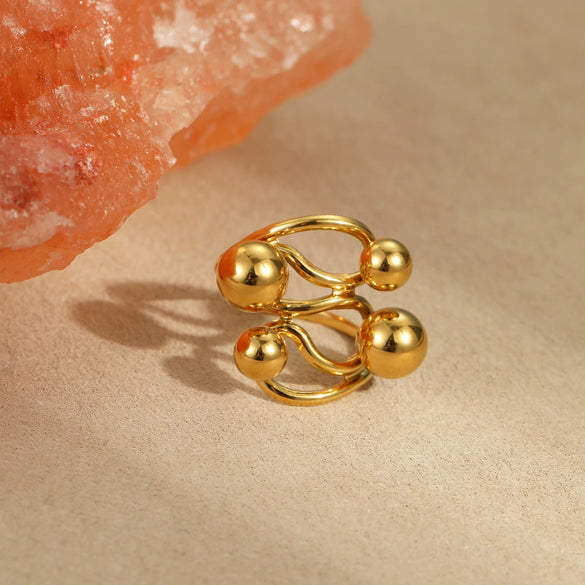 Wholesale Metal Geometric Ball Staggered Ring For Women Light Luxury Style Electroplated