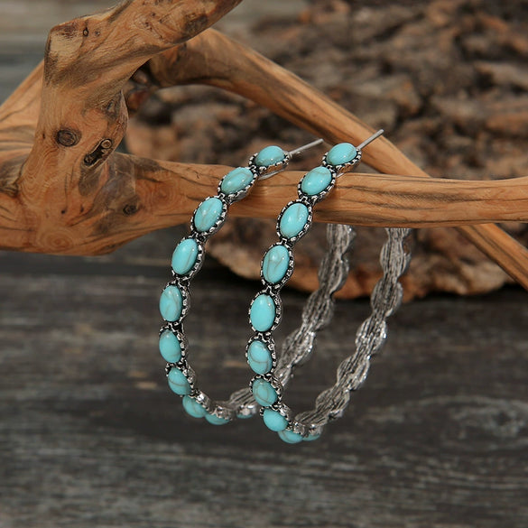 Wholesale Metal Geometric Cshaped Turquoise Earrings With Electroplating