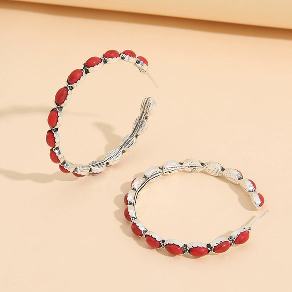 Wholesale Metal Geometric Cshaped Turquoise Earrings With Electroplating