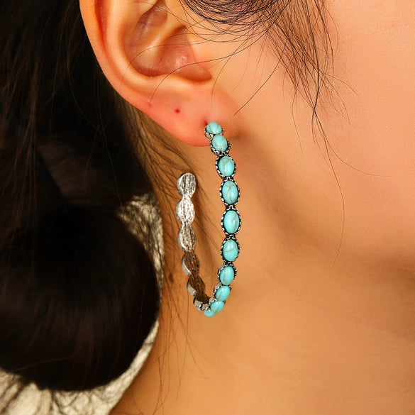 Wholesale Metal Geometric Cshaped Turquoise Earrings With Electroplating