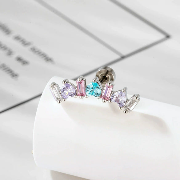 Wholesale Metal Geometric Curved Piercing Earrings Set With Zirconia