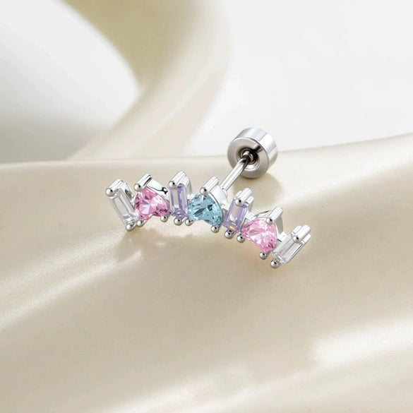 Wholesale Metal Geometric Curved Piercing Earrings Set With Zirconia