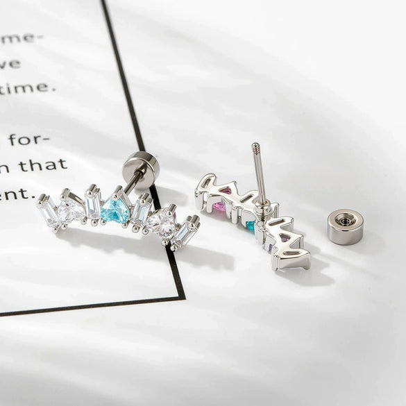 Wholesale Metal Geometric Curved Piercing Earrings Set With Zirconia