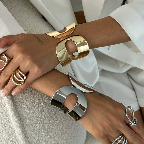 Wholesale Metal Geometric Doublering Opening Bracelet With Electroplating For Women