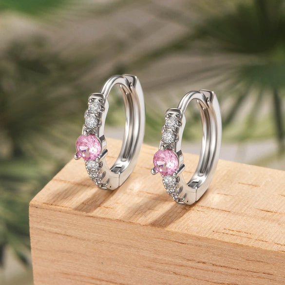 Wholesale Metal Geometric Electroplated Light Pink Zircon Ear Buckle Earrings For Girls
