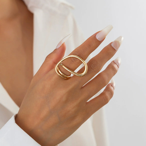 Wholesale Metal Geometric Irregular Hollow Joint Ring With Electroplating For Women Ins Style