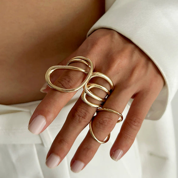 Wholesale Metal Geometric Irregular Hollow Joint Ring With Electroplating For Women Ins Style