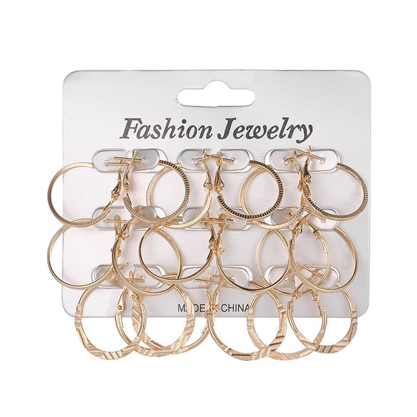 Wholesale Metal Geometric Large Hoop Earrings Set Electroplated