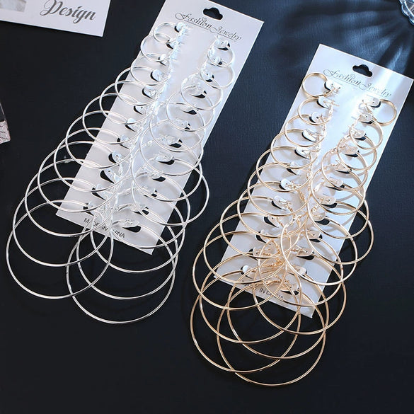 Wholesale Metal Geometric Large Hoop Earrings Set Electroplated