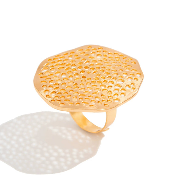 Wholesale Metal Geometric Leaf Retro Style Ring With Electroplating