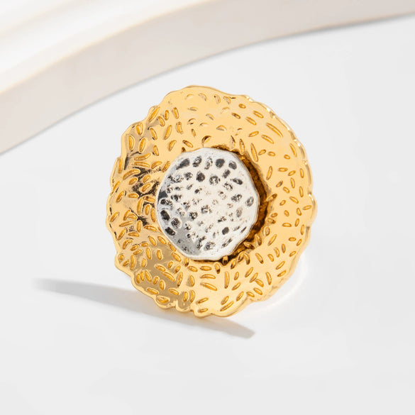 Wholesale Metal Geometric Leaf Retro Style Ring With Electroplating