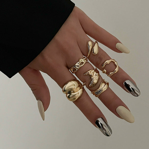 Wholesale Metal Geometric Liquid Lava Open Ring For Women With Electroplating