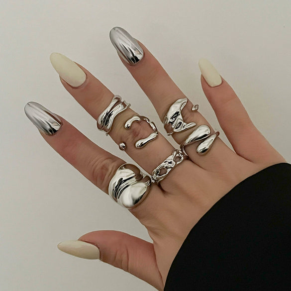 Wholesale Metal Geometric Liquid Lava Open Ring For Women With Electroplating