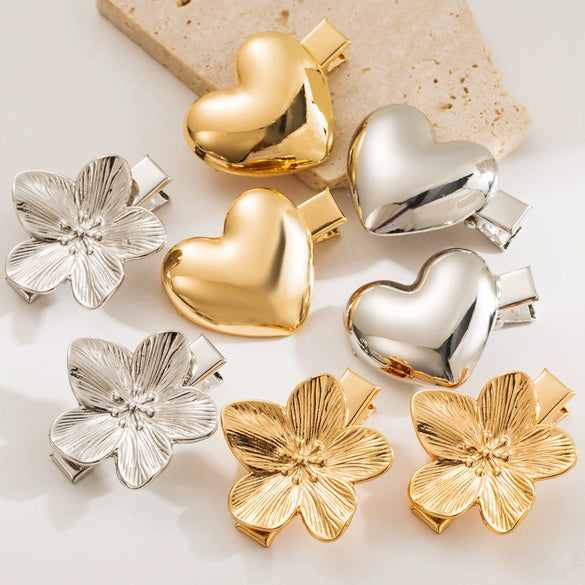 Wholesale Metal Geometric Love Flower Hairpin Duckbill Clip For Women