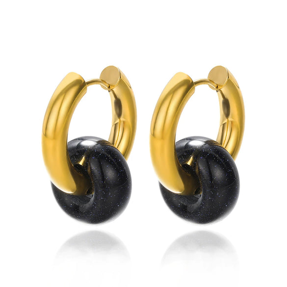Wholesale Metal Geometric Natural Stone Earrings With Electroplating For Women
