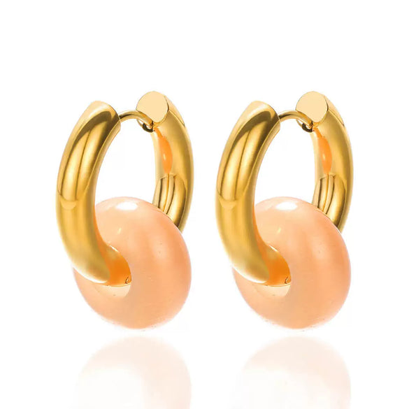 Wholesale Metal Geometric Natural Stone Earrings With Electroplating For Women