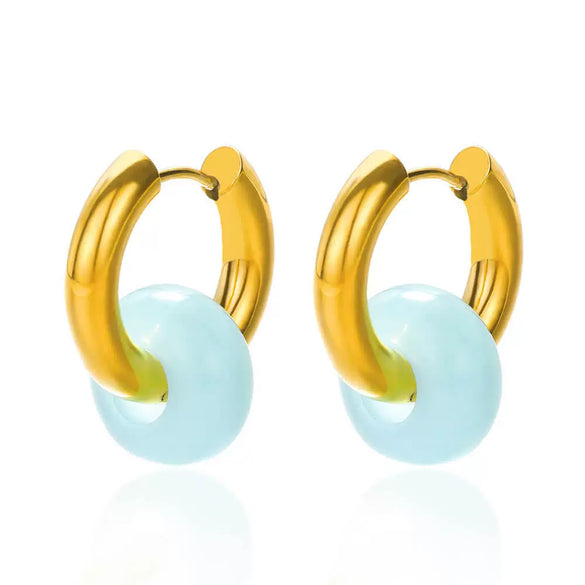 Wholesale Metal Geometric Natural Stone Earrings With Electroplating For Women