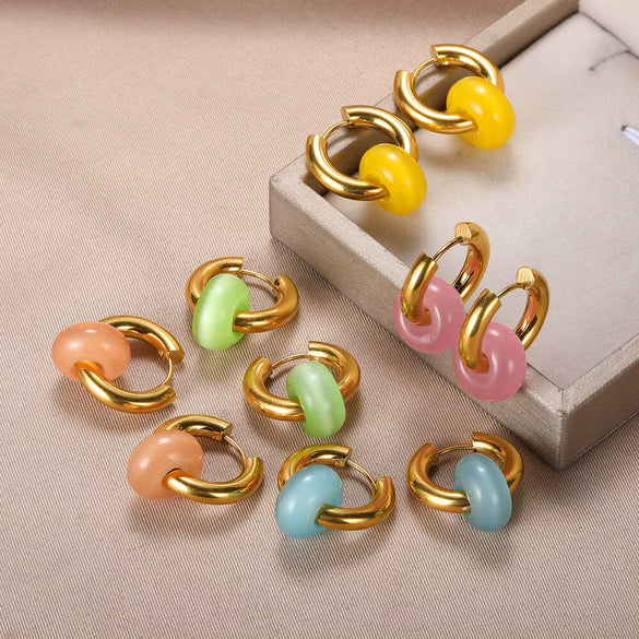 Wholesale Metal Geometric Natural Stone Earrings With Electroplating For Women