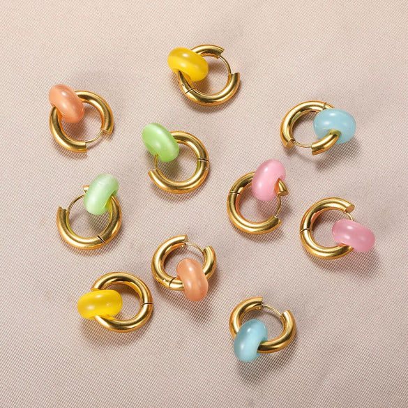 Wholesale Metal Geometric Natural Stone Earrings With Electroplating For Women