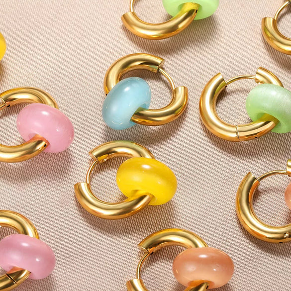 Wholesale Metal Geometric Natural Stone Earrings With Electroplating For Women
