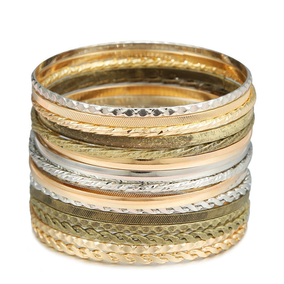 Wholesale Metal Geometric Open Stacked Bracelets Electroplated Unisex Retro Style
