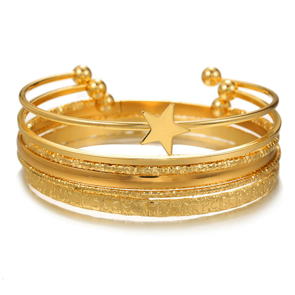 Wholesale Metal Geometric Open Stacked Bracelets Electroplated Unisex Retro Style