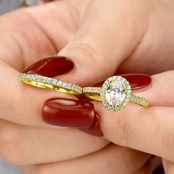 Wholesale Metal Geometric Oval Women's Highend Fashion Ring Copper Electroplated With Zirconia