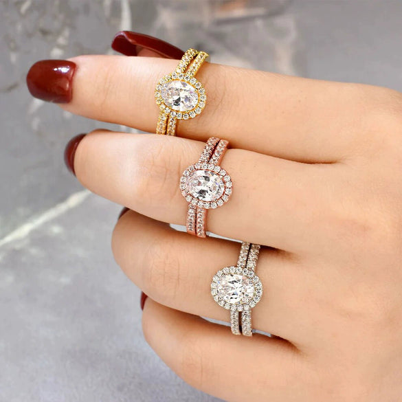 Wholesale Metal Geometric Oval Women's Highend Fashion Ring Copper Electroplated With Zirconia