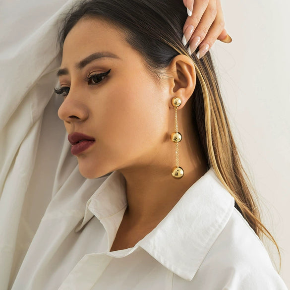 Wholesale Metal Geometric Pattern Electroplated Cold Style Ball Earrings Unisex