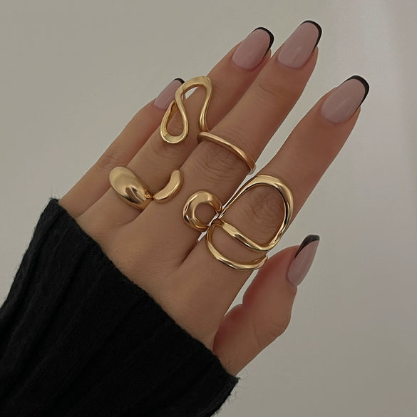 Wholesale Metal Geometric Pleated Open Ring For Women With Electroplating Treatment