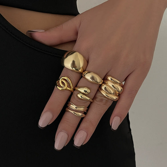 Wholesale Metal Geometric Pleated Open Ring For Women With Electroplating Treatment