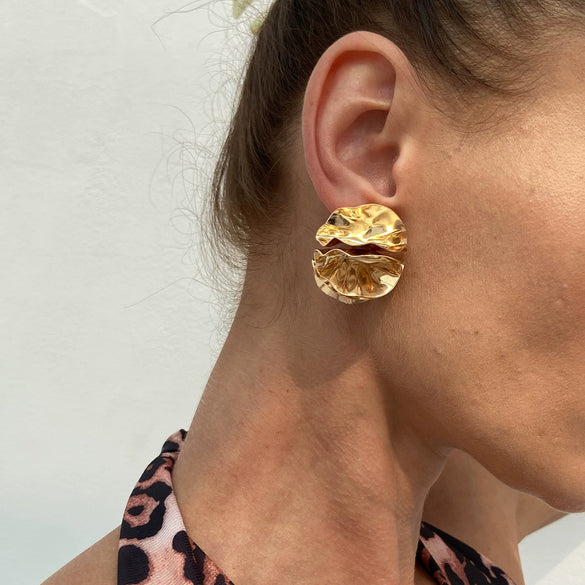 Wholesale Metal Geometric Simple Elegant Pleated Earrings For Women With Electroplating