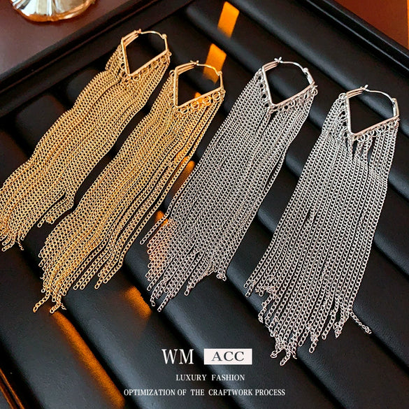 Wholesale Metal Geometric Tassel Long Earrings For Women Fashion Electroplated Light Luxury Highend Ear Accessories