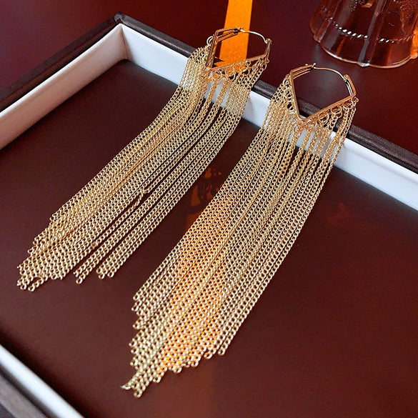 Wholesale Metal Geometric Tassel Long Earrings For Women Fashion Electroplated Light Luxury Highend Ear Accessories