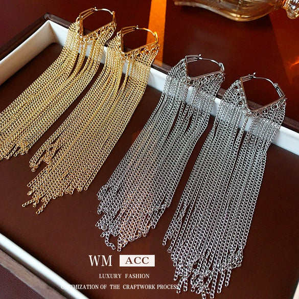 Wholesale Metal Geometric Tassel Long Earrings For Women Fashion Electroplated Light Luxury Highend Ear Accessories