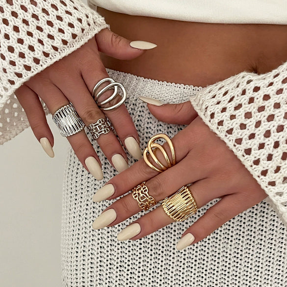 Wholesale Metal Geometric Wide Face Ring For Women With Electroplating Treatment